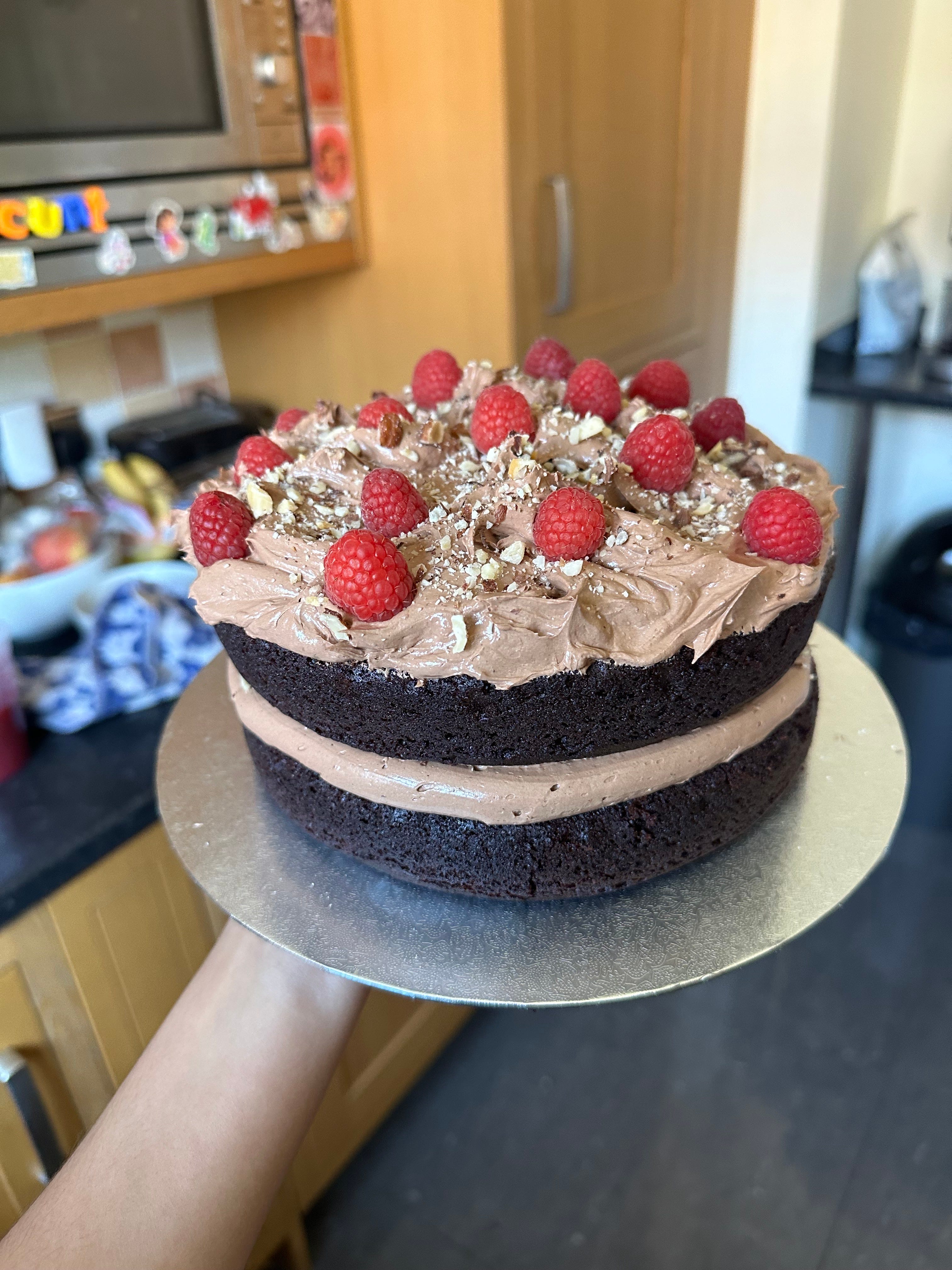Raspberry, Hazelnut, & Chocolate Cake - by Laila Mirza