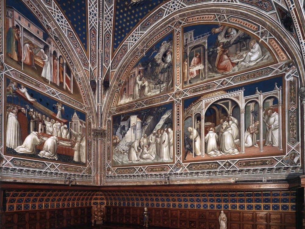 Spinello Aretino's frescoes of the life of Saint Benedict in the sacristy of San Miniato al Monte, Florence Spinello Aretino's frescoes of the life of Saint Benedict in the sacristy of San Miniato al Monte, Florence