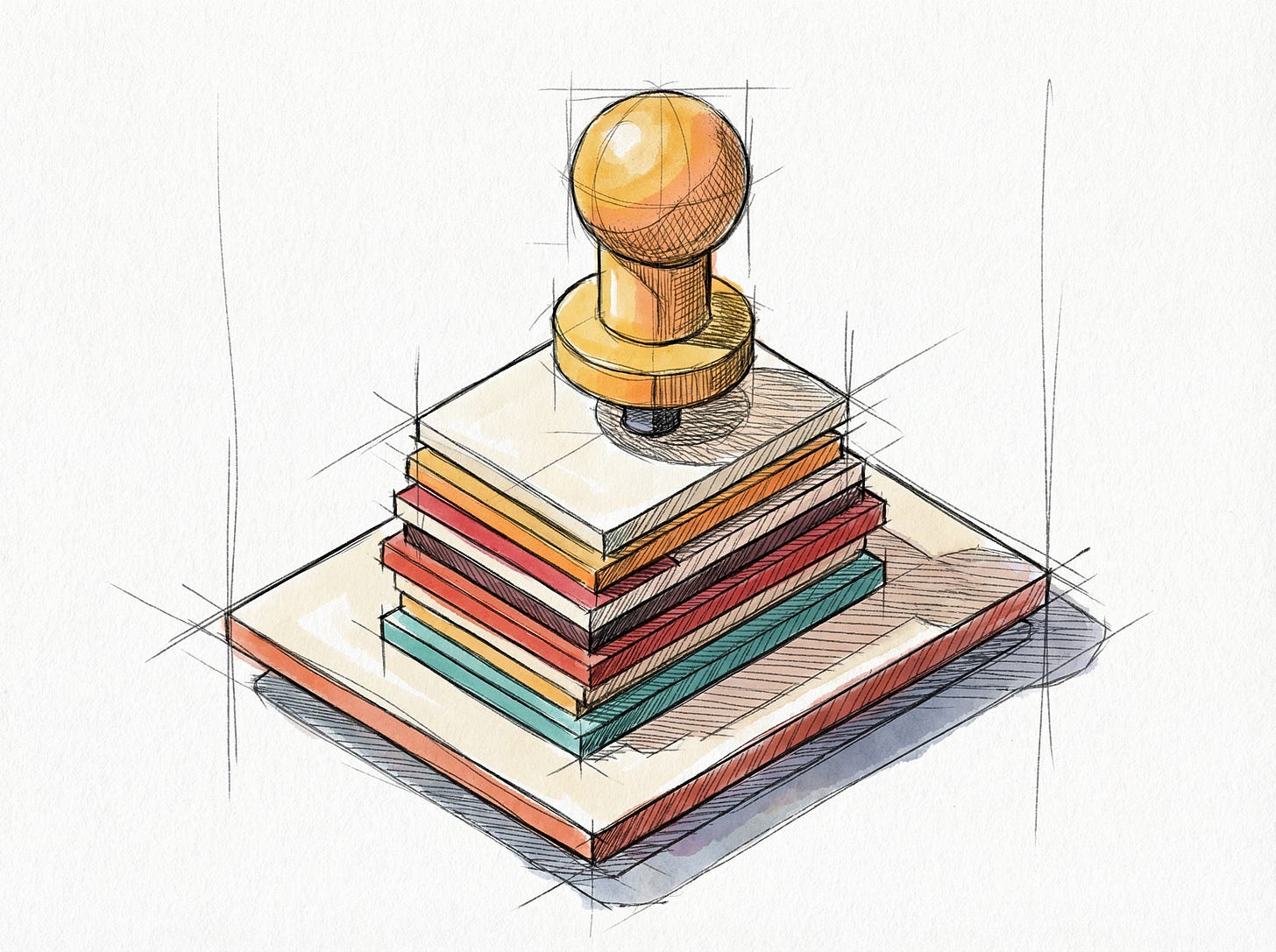An isometric illustration of a large pushpin piercing through a stack of colourful paper cards on a board, rendered in flat colours with a minimalist aesthetic. The visual metaphor represents how commit SHA pinning permanently locks GitHub Actions to specific, immutable code versions.