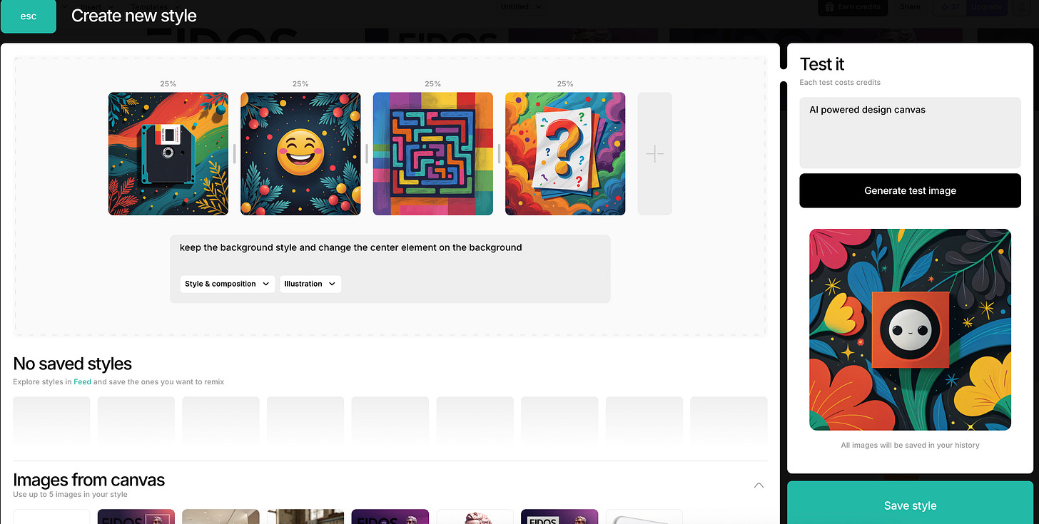 Screenshot of Recraft and its Create new style feature.