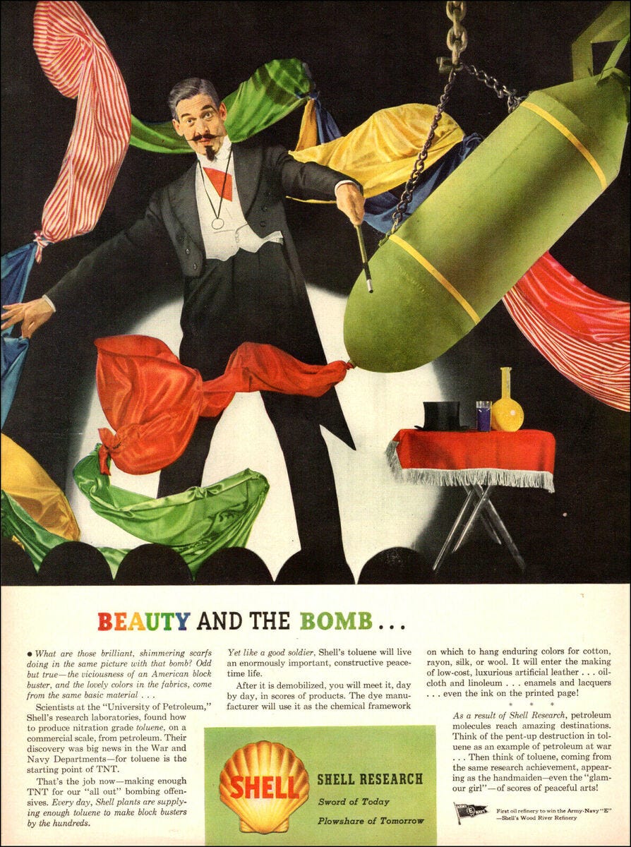 1944 WW2 AD SHELL OIL GAS RESEARCH , Beauty and the Bomb Magician & Bomb  081419 | eBay