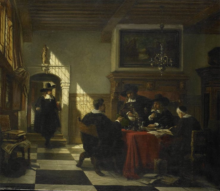 'Gezelschap in 17e-eeuwse dracht bij een tafel waarop een Nautilusbeker' 1873 - olieverf op doek: Johannes Stroebel (herkomst: coll. Rijksmuseum Amsterdam) 'Gezelschap in 17e-eeuwse dracht bij een tafel waarop een Nautilusbeker' 1873 - olieverf op doek: Johannes Stroebel (herkomst: coll. Rijksmuseum Amsterdam)