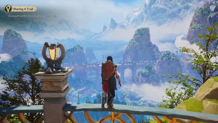 Screenshots from various moments of Eternal Strands gameplay and cutscenes