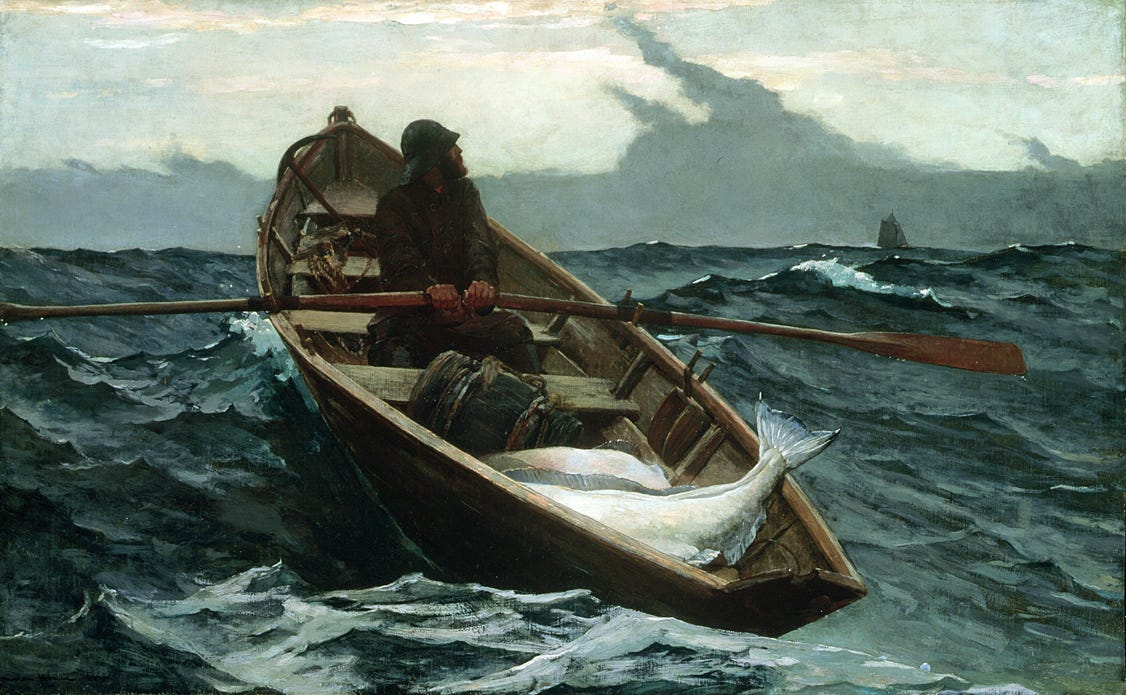 The Fog Warning, by Winslow Homer, 1885. The Fog Warning, by Winslow Homer, 1885.