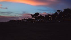 Night falling over a village.