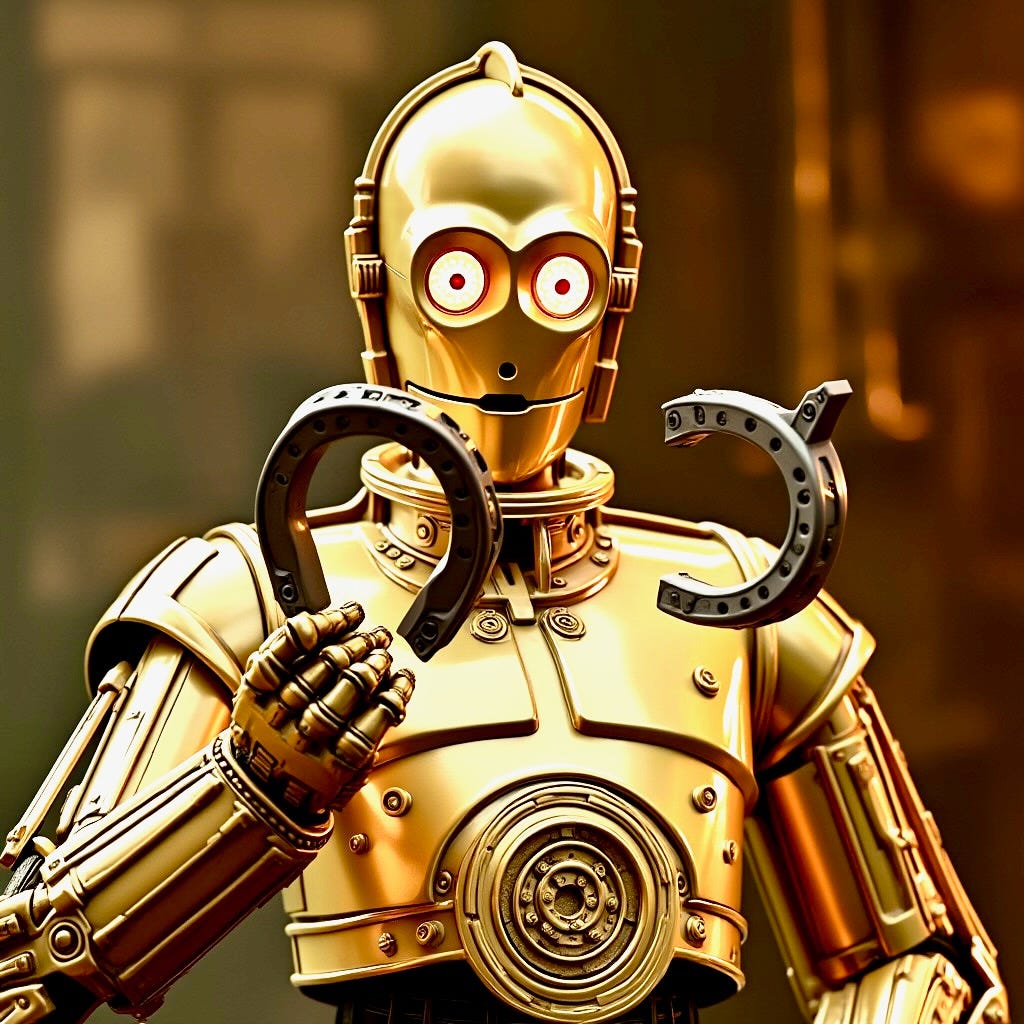 A robot holding a horseshoe

Description automatically generated