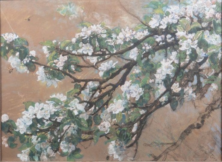 'Bloesemtakken' - pastel: Jacobus van Looy (Veilinghuis Peerdeman lot 2182)