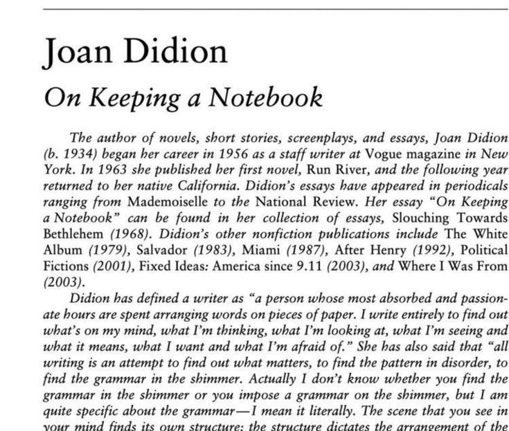 This may contain: an article about joan didion on keeping a notebook