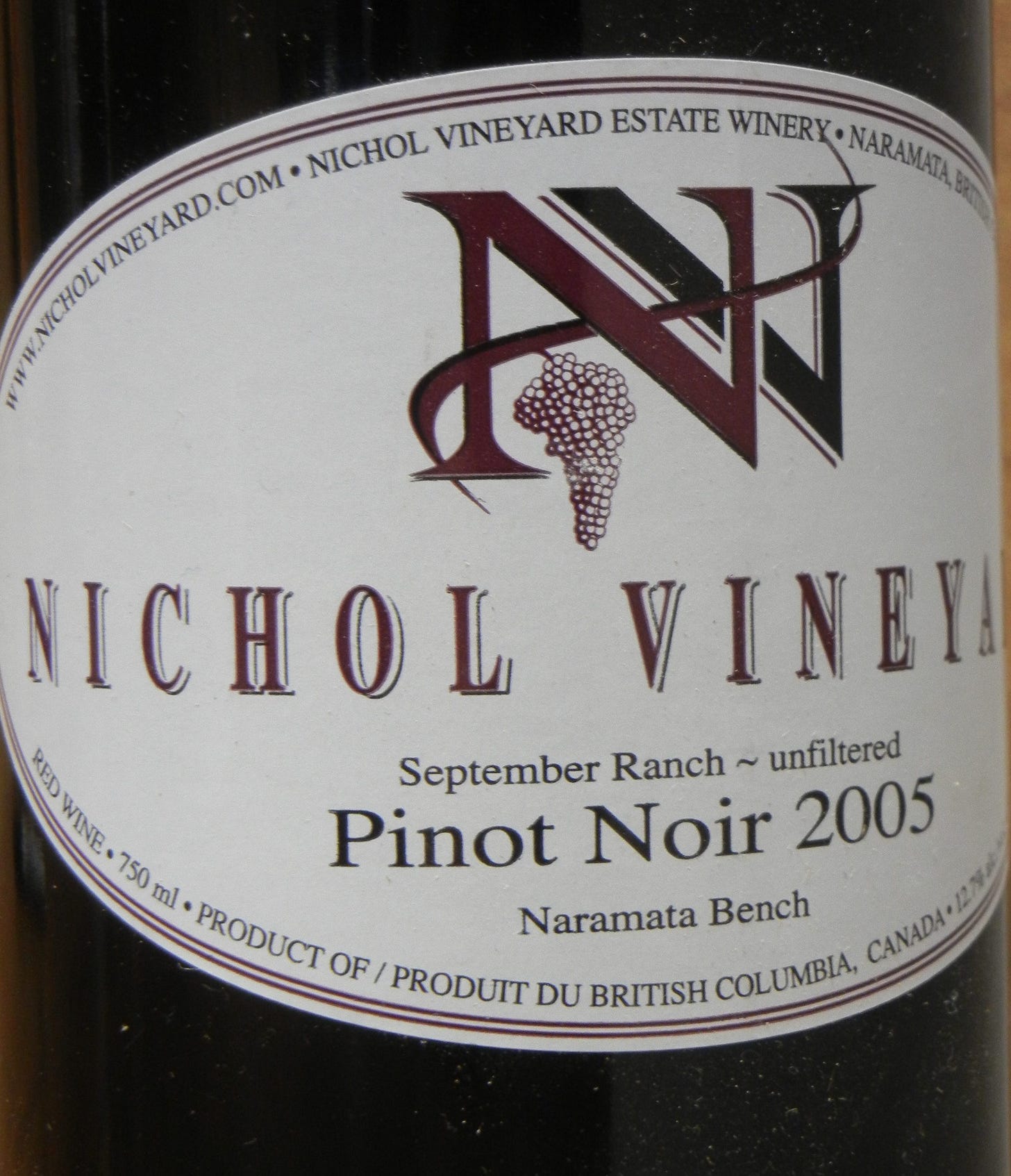 Nichol Vineyard Pinot Noir 2005 Label - BC Pinot Noir Tasting Review 3 Nichol Vineyard Pinot Noir 2005 Label - BC Pinot Noir Tasting Review 3