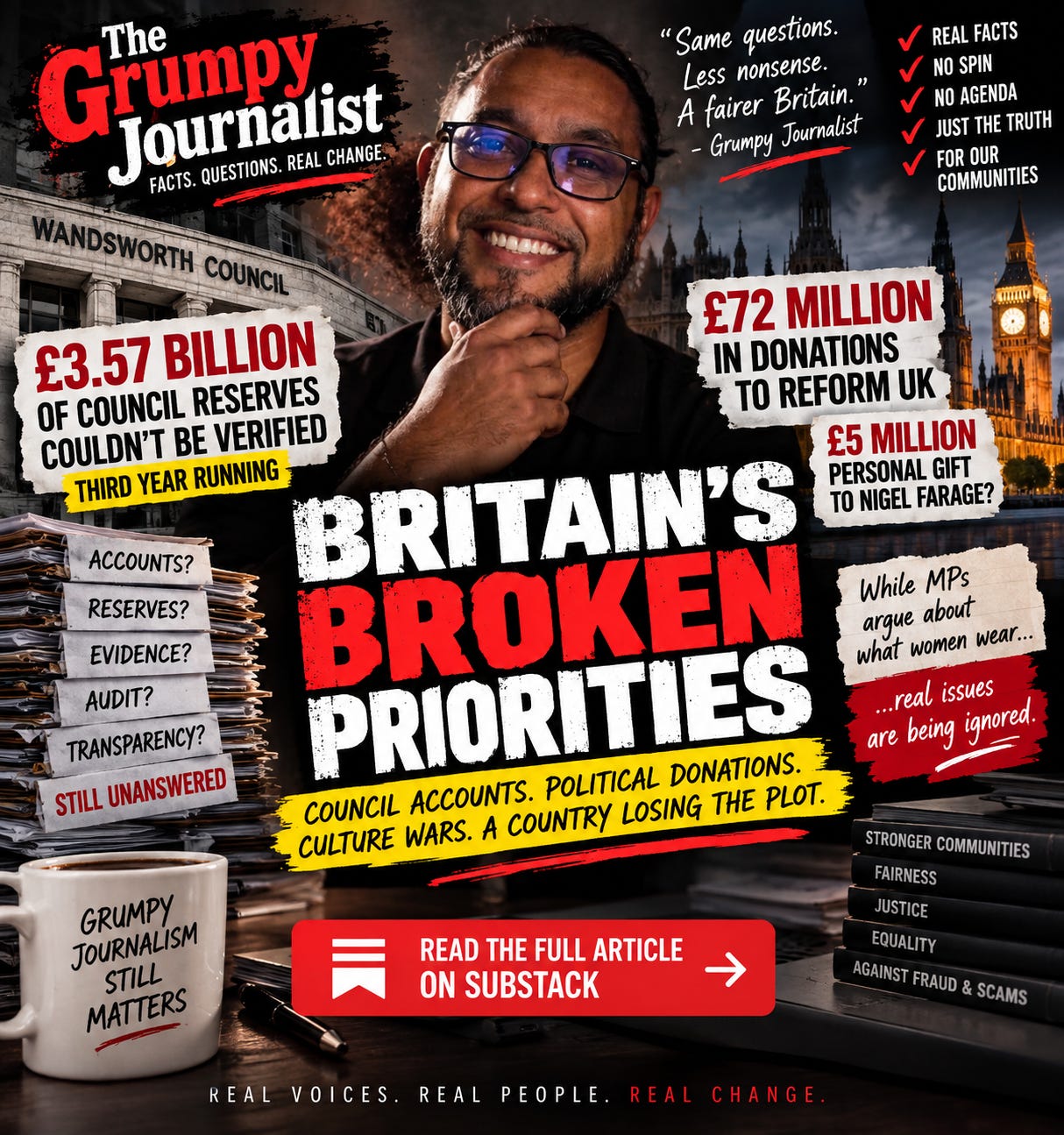 Cover artwork of the article “£3.57 BILLION £72 MILLION AND THE GREAT BRITISH AUDIT OF EVERYONE EXCEPT OURSELVES”