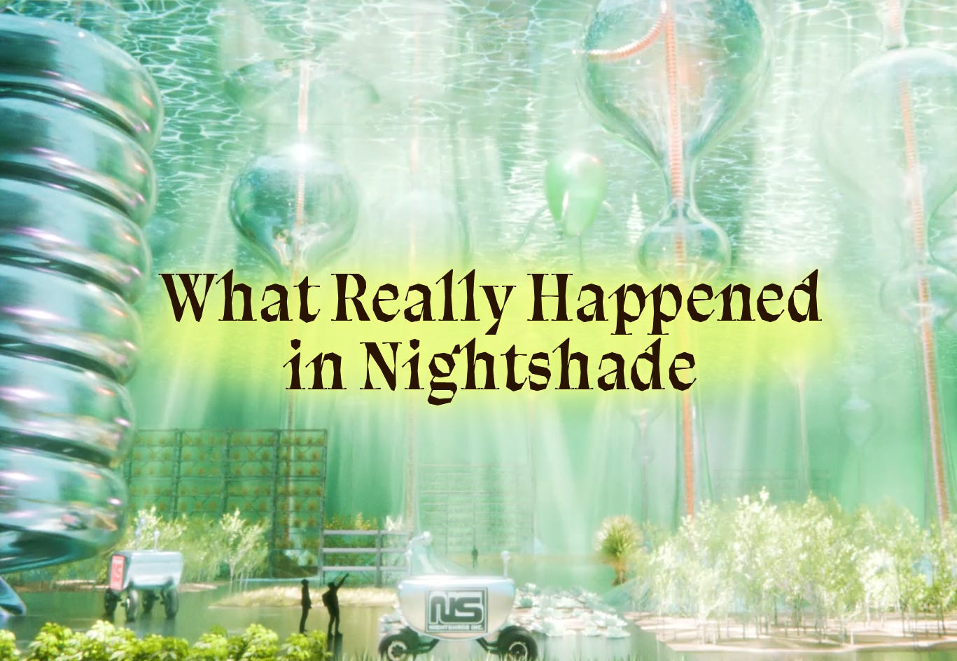 futuristic underwater city with title What Really Happened in Nightshade