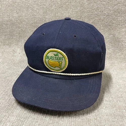 Vintage Masters Hat Cap Mens Medium Blue Rope Patch Leather Strap Golf 70s FLAWS - Picture 1 of 10