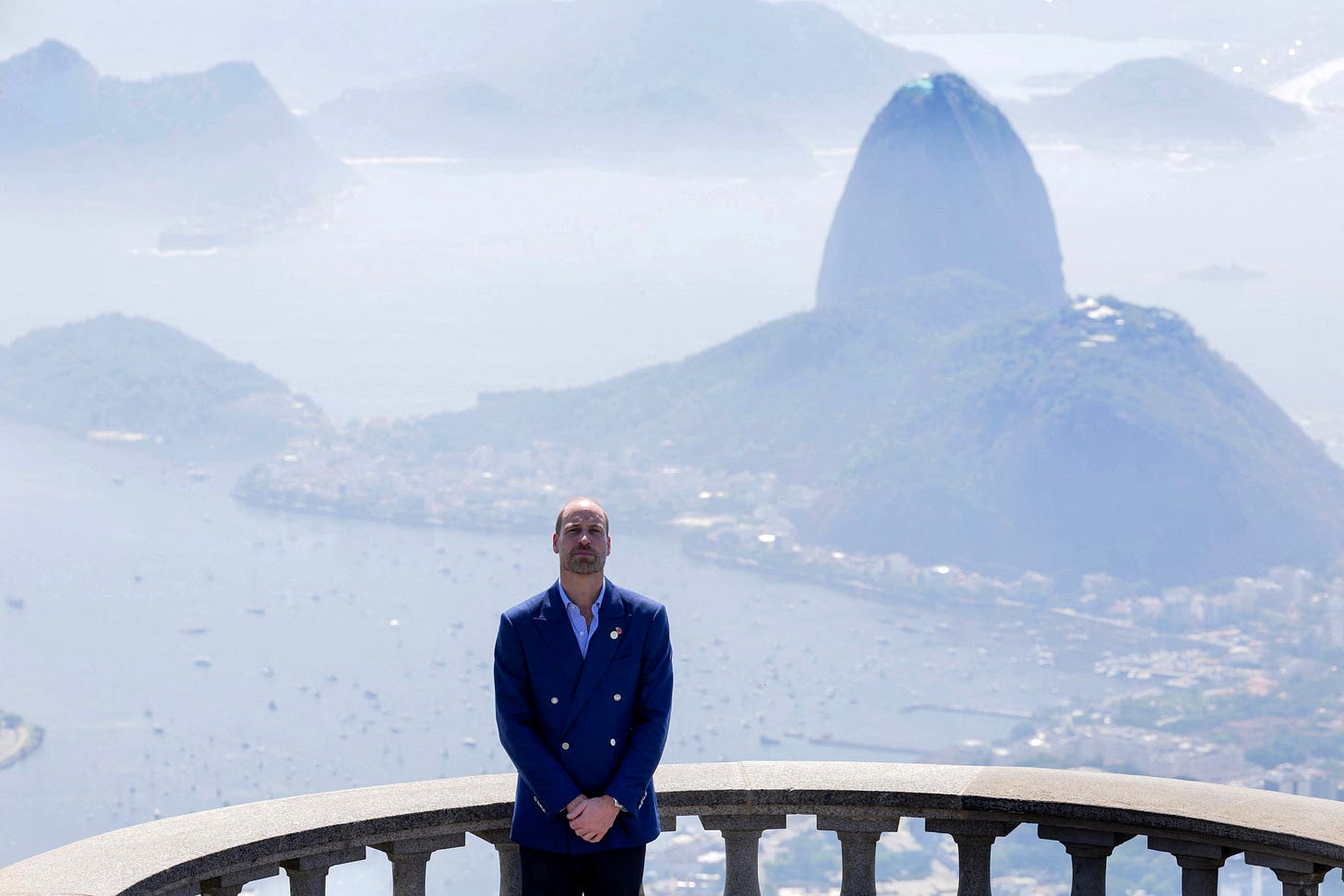 Prince William in front of Sugarloaf Mountain in Brazil Prince William in front of Sugarloaf Mountain in Brazil