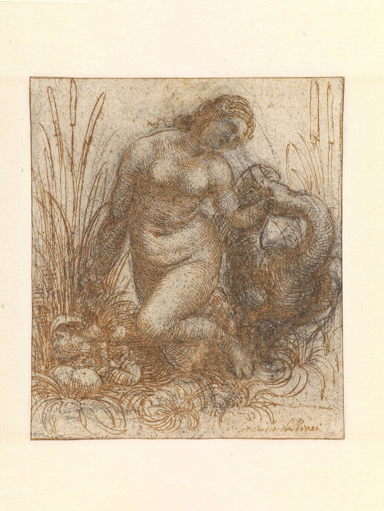 A copy after Leonardo's lost Leda, standing beside the swan with hatching eggs A copy after Leonardo's lost Leda, standing beside the swan with hatching eggs