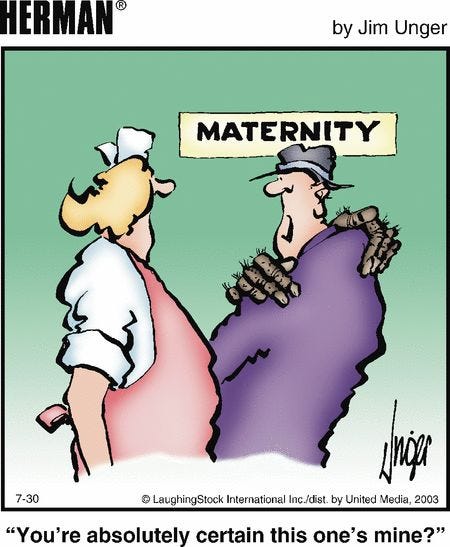 This may contain: the cartoon shows two men who are talking to each other and one is holding a sign that says,'you're absolutely certain certain this one's mine's mine