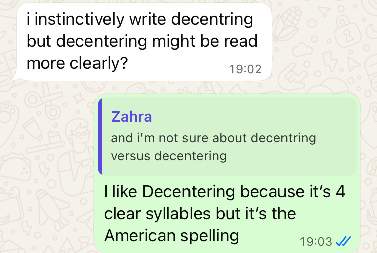 Screenshot of a portion of a text message exchange on WhatsApp 