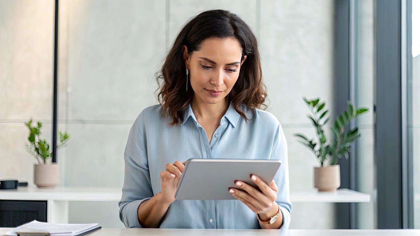 Woman working on a tablet