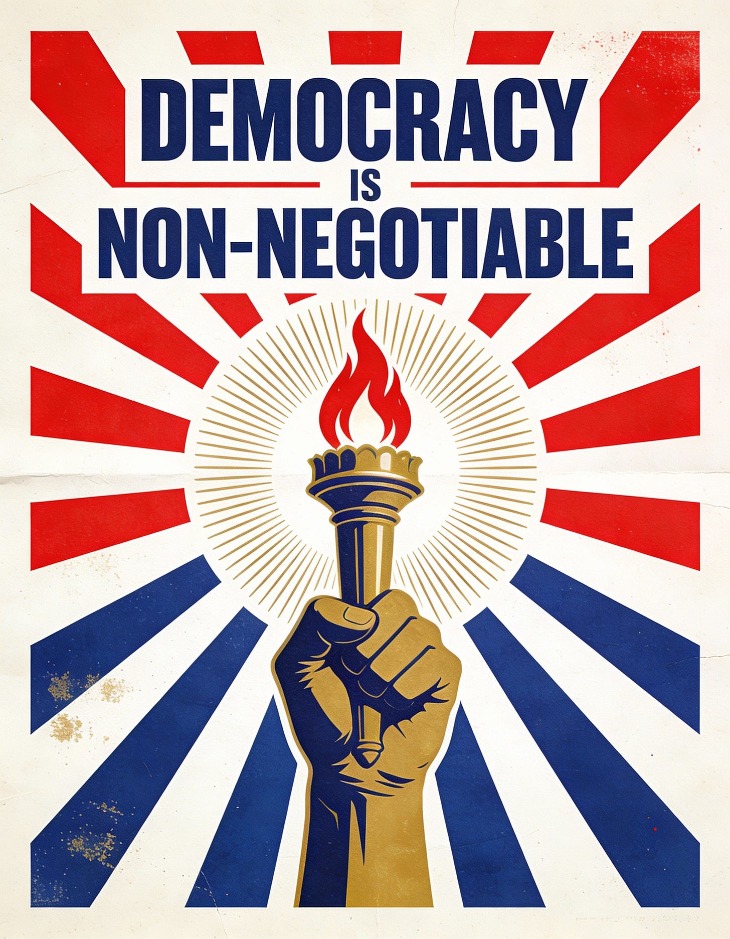Game-style Super Earth propaganda poster featuring bold patriotic imagery and authoritarian messaging about spreading democracy, designed to satirize how authoritarian regimes co-opt liberation language.