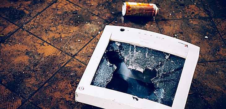 Photo of a broken computer display.