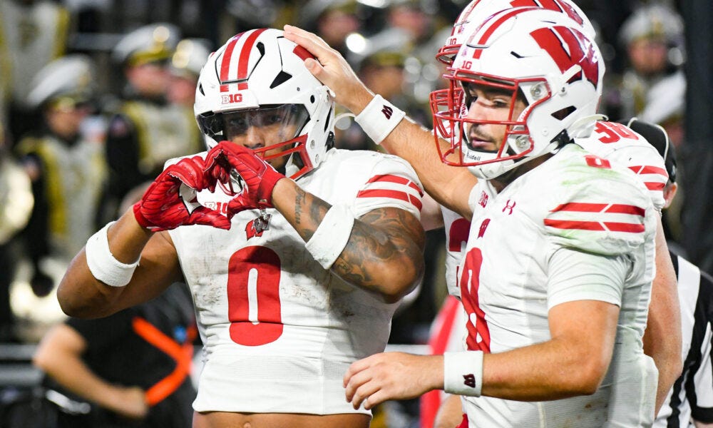 Wisconsin football; Badgers running back Braelon Allen shows love for Chez Mellusi on touchdown