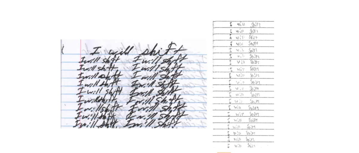 Handwritten lines repeatedly stating