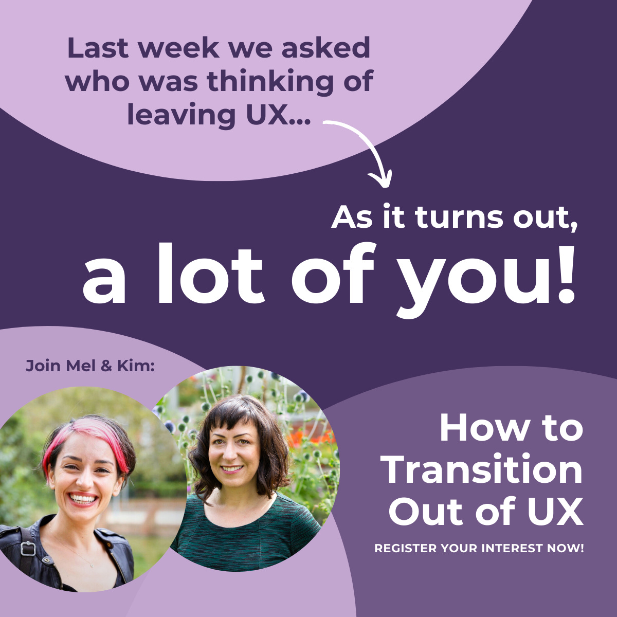Promo for How to Transition Out of UX featuring Mel and Kim.