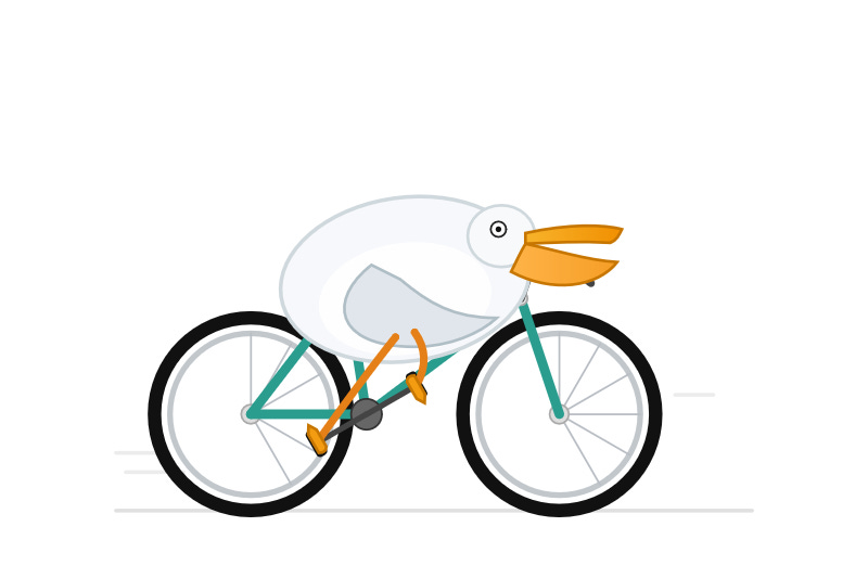 It's obviously a pelican riding a bicycle. Half the spokes are missing on each wheel and the pelican is a bit squat looking.