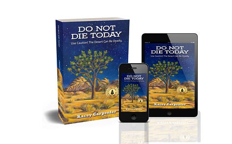 Images of Do Not Die today on book, mobile phone, and table, National Park Mystery Thriller