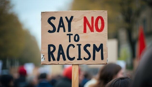 Say no to racism sign promoting diversity