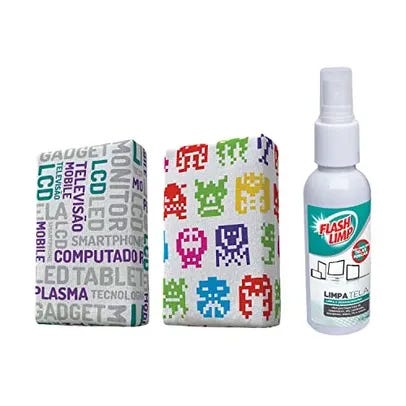 Flash Limp - Kit c/ 2 Esponjas Microfibra e 1 Limpa Telas Spray 120ml  