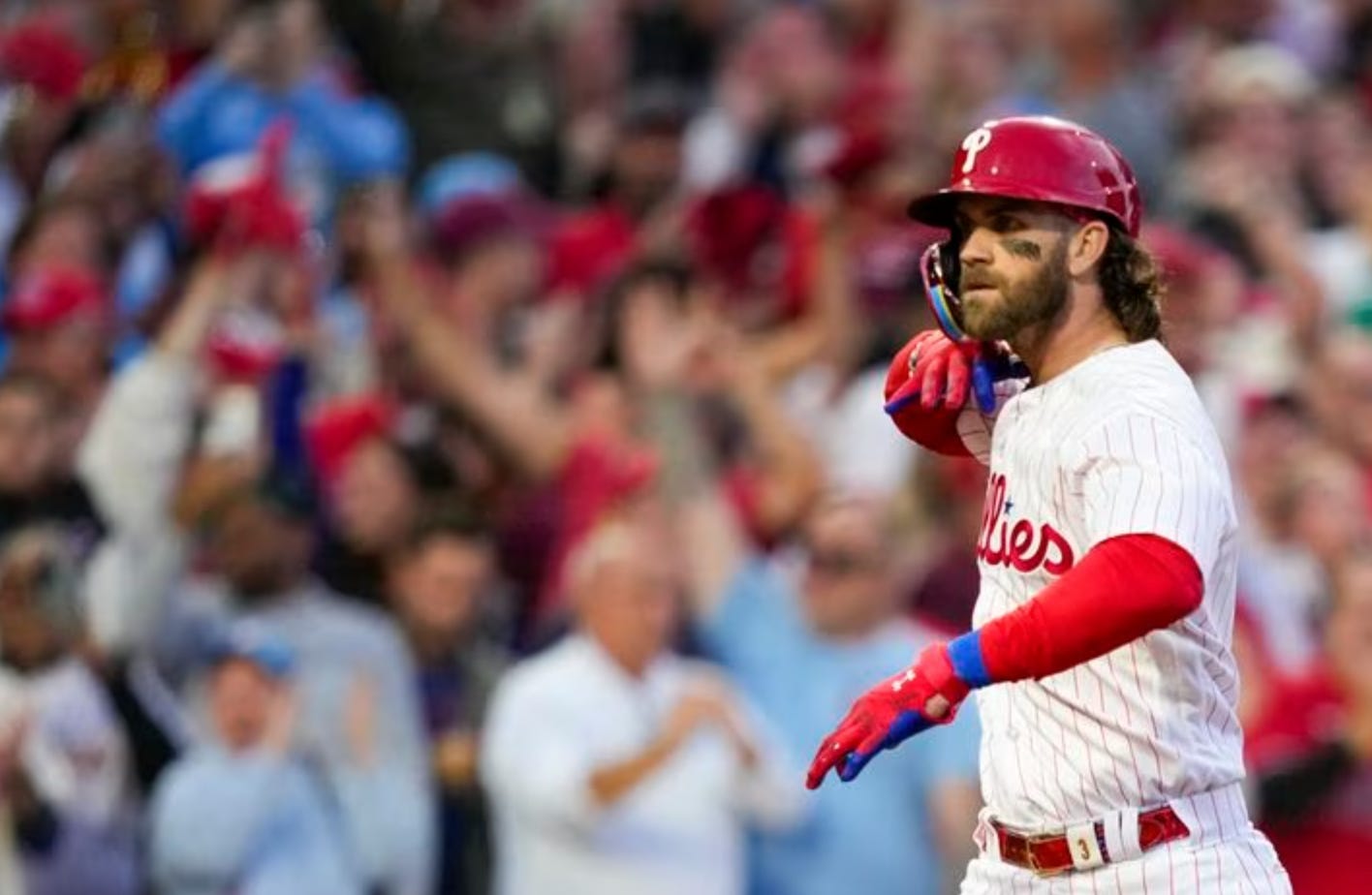Bryce Harper making a throat-slash gesture