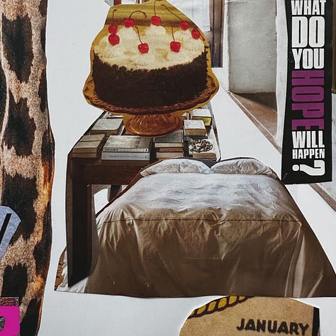 white roses, Haruki Murakami book and journal, rainbow cookies, lake michigan, American fiction movie poster, close up of collage