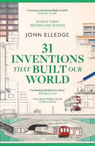 book cover, with green edges showing skyscrapers, tubes, buses, bikes etc