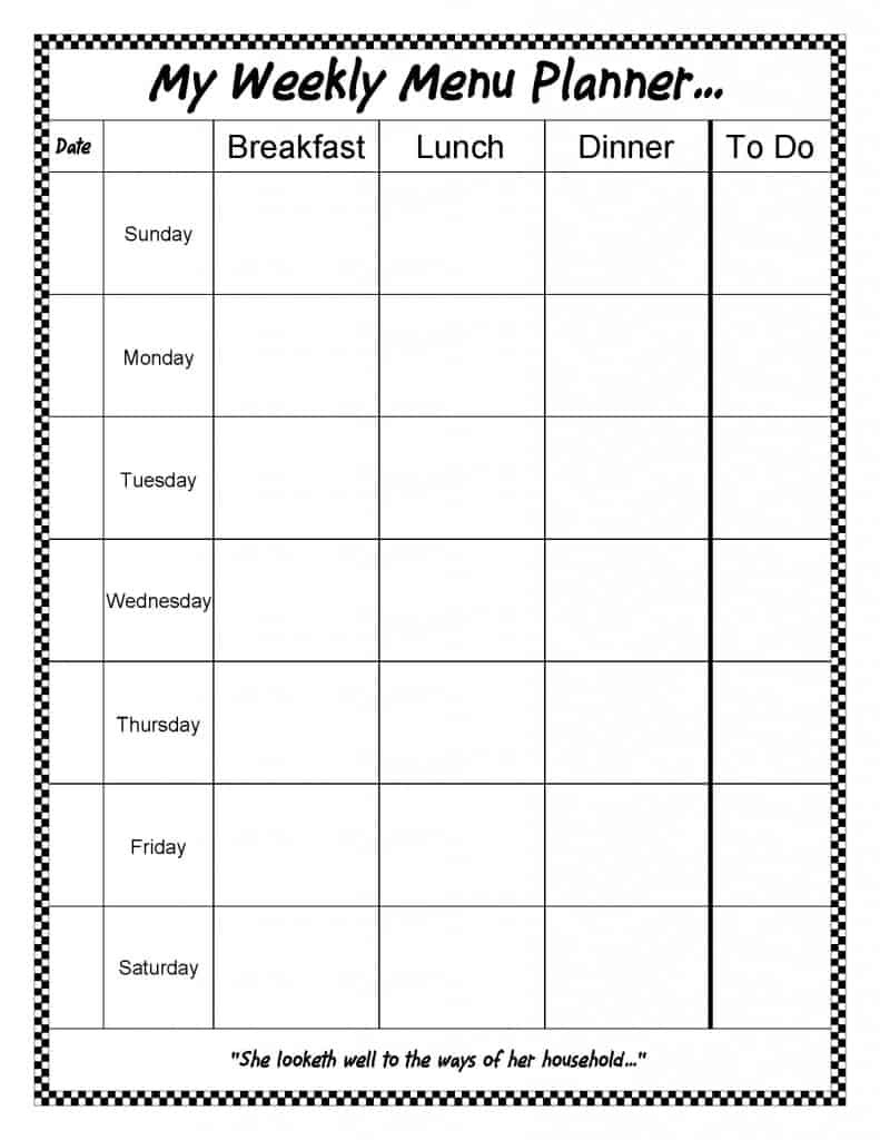 My Weekly Menu Planner {free}