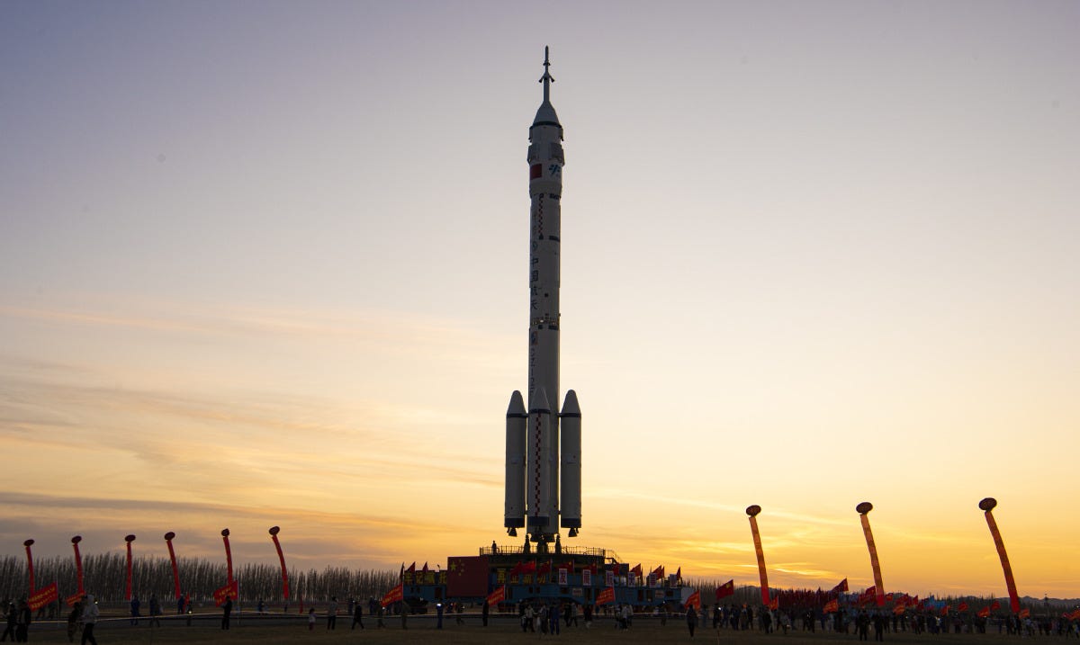 The Long March 2F/G Y20 vehicle for the Shenzhou-20 mission rolling out to its launch pad.