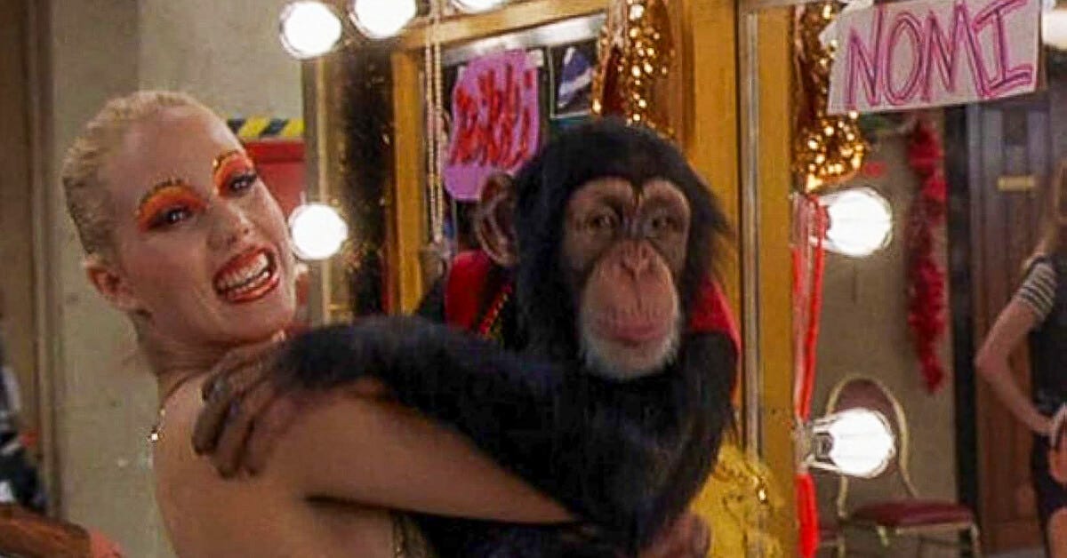 Nomi captures one of the escaped chimps backstage at the Stardust in full makeup Nomi captures one of the escaped chimps backstage at the Stardust in full makeup
