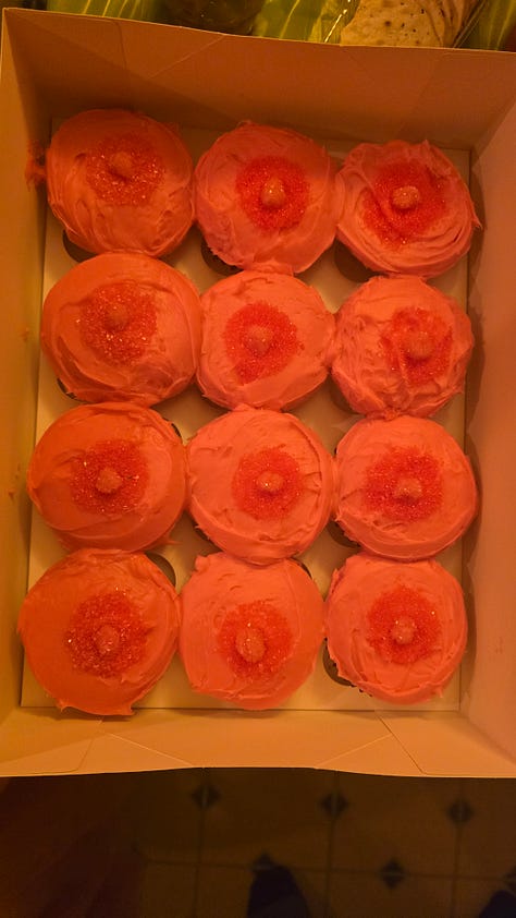 Photos from the Goodbye to my Wicked Tits party, including pink and green boob cupcakes and Wicked-themed snacks