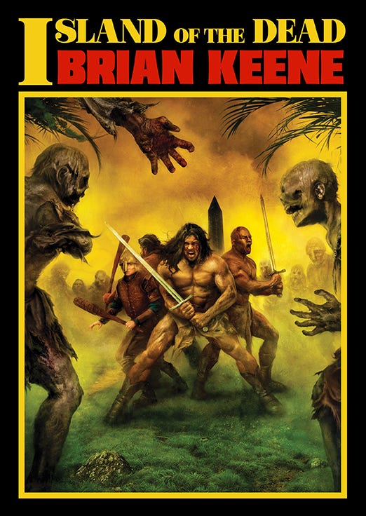A group of warriors facing down a horde of zombies.