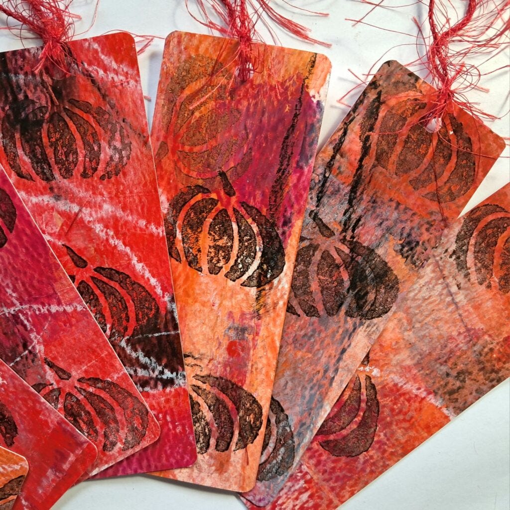 creative process handmade art updates with red pumpkin handmade art bookmark
