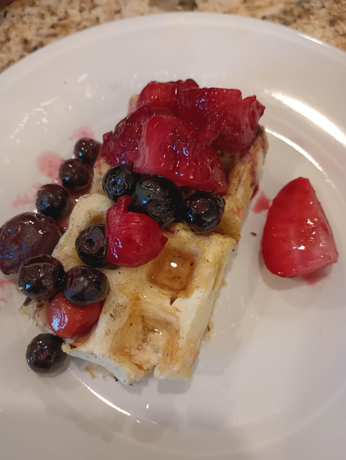 tofu waffle with berries and cherries.