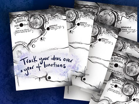 Illustrations, colouring pages and journal templates from the Moon Witch Journal 2025