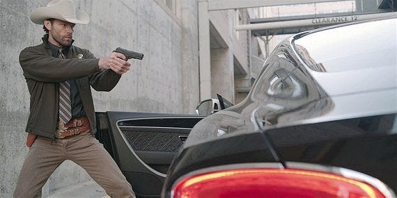 Cordell Walker pointing gun at suspicious looking car with Cassie in it 2.10. Cordell Walker pointing gun at suspicious looking car with Cassie in it 2.10.