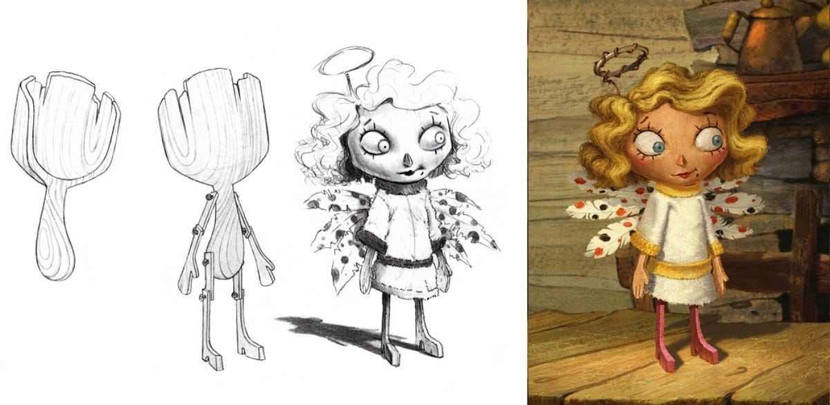 How a flour scoop became Angel, in My Peoples concept art. Image: Disney How a flour scoop became Angel, in My Peoples concept art. Image: Disney