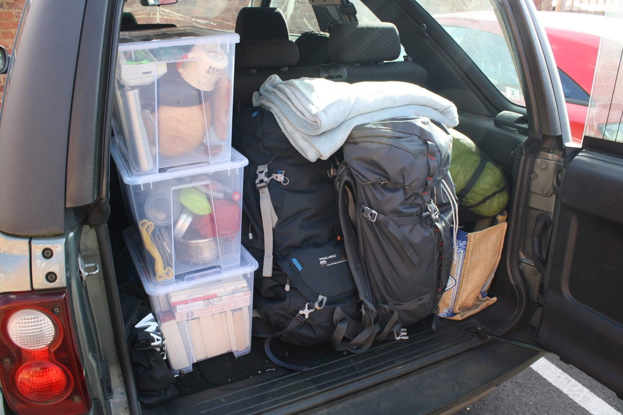 Items packed in the trunk of a car