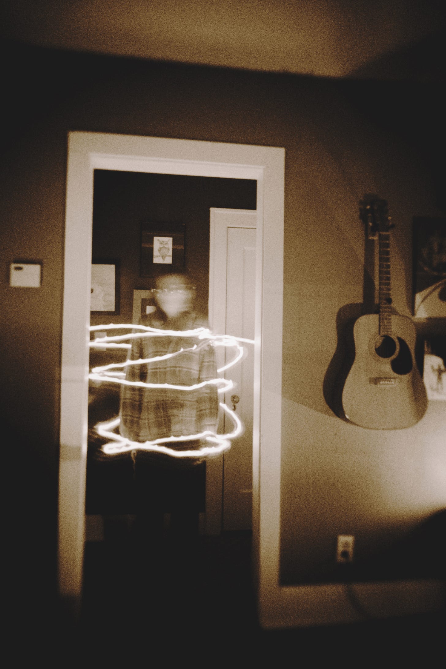 Woman with light around her, blurred