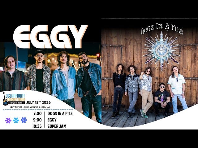 Eggy / Dogs In A Pile - Livestream - 7/15/26 - Ocean Front Concert Series - Virginia Beach, VA - YouTube Eggy / Dogs In A Pile - Livestream - 7/15/26 - Ocean Front Concert Series - Virginia Beach, VA - YouTube