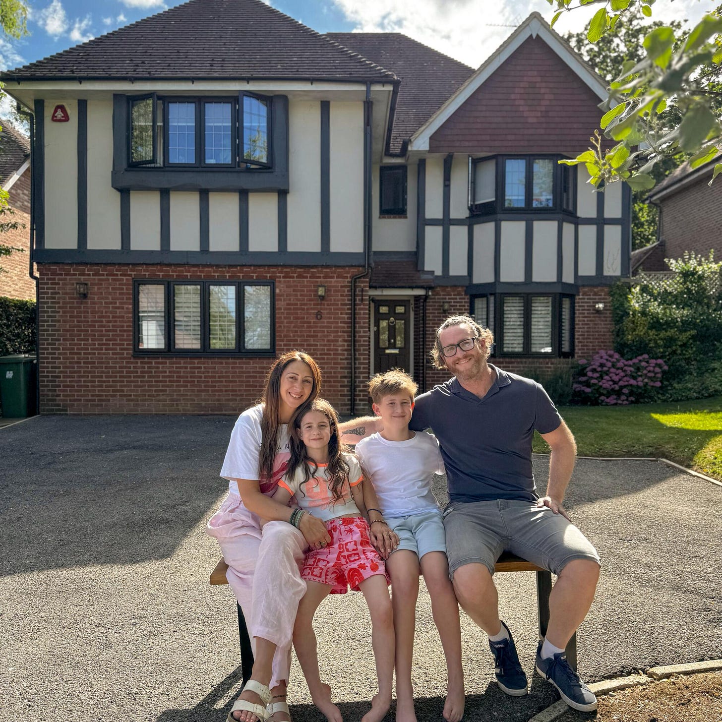Daniel Leigh and his wife, Lauren, pictured with their children Braxton and Vida in front of their home.