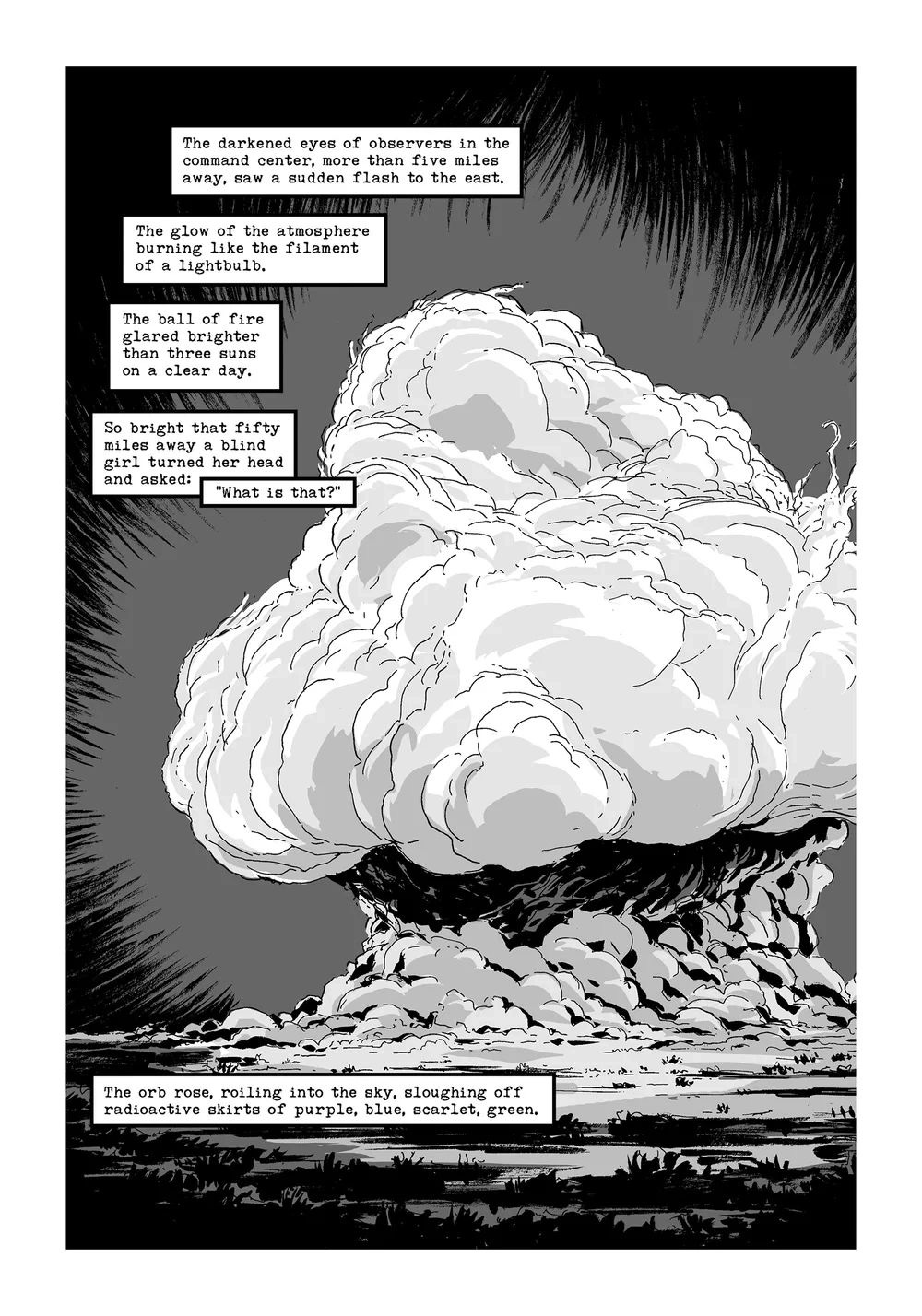 Page from Trinity: A Graphic History of the First Atomic Bomb by Jonathan Fetter-Vorm. Courtesy of Jonathan Fetter-Vorm.