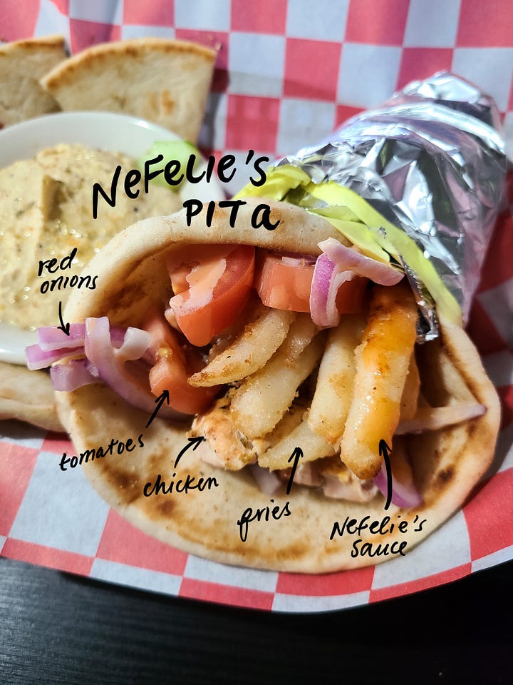 MOCCO BISTRO nefelie's chicken pita and hummus & pita appetizer