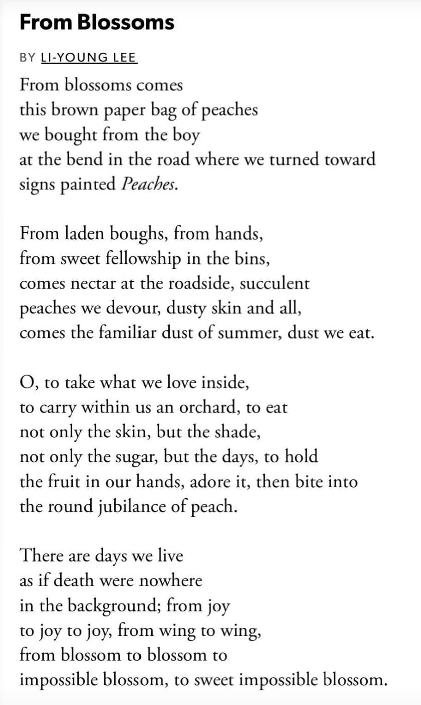 POEM] From Blossoms by Li-Young Lee : r/Poetry